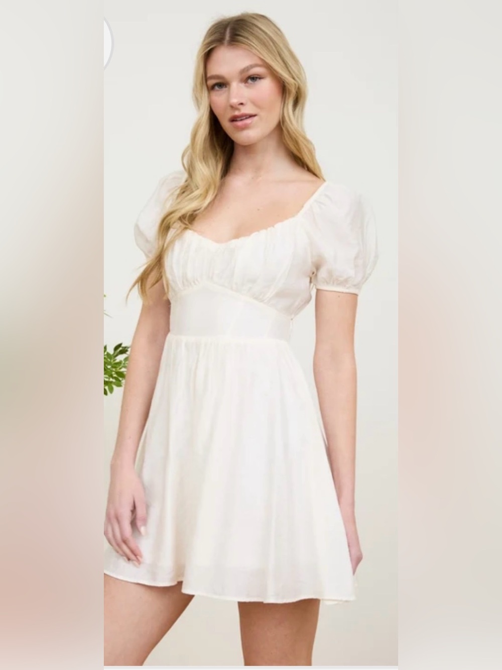 Blu Pepper Cream Puff Sleeve Babydoll Mini Dress Sz L NWT/0386